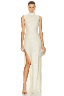 Платье Lapointe Sequin Viscose High Neck Sleeveless Gown, кремовый