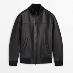 Куртка Massimo Dutti Double-faced Leather Bomber, черный