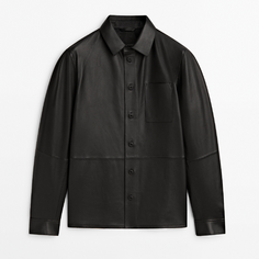 Кожаная рубашка Massimo Dutti Nappa With Chest Pocket, черный