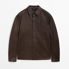 Куртка-рубашка Massimo Dutti Nappa Leather With Pocket, коричневый