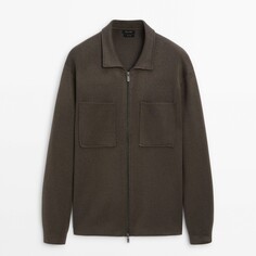 Кардиган Massimo Dutti Knit With Zip And Shirt Collar, коричневый