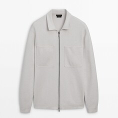 Кардиган Massimo Dutti Knit With Zip And Shirt Collar, белый