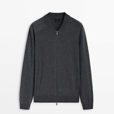 Кардиган Massimo Dutti Wool And Cotton Blend Knit Zip-up, темно-синий