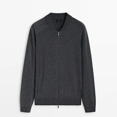 Кардиган Massimo Dutti Wool And Cotton Blend Knit Zip-up, серый