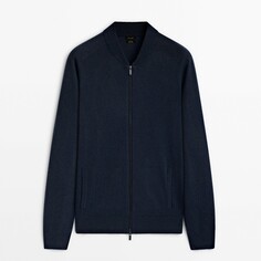 Кардиган Massimo Dutti Wool And Cotton Blend Knit Zip-up, темно-синий