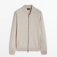 Кардиган Massimo Dutti Wool And Cotton Blend Knit Zip-up, светло-бежевый