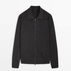 Кардиган Massimo Dutti Zip-up Polo Collar, серый