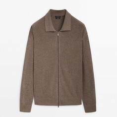 Кардиган Massimo Dutti Zip-up Polo Collar, светло-коричневый