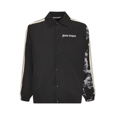 Куртка-рубашка Palm Angels Skull Sleeve Print Coach Shirt, белый/черный