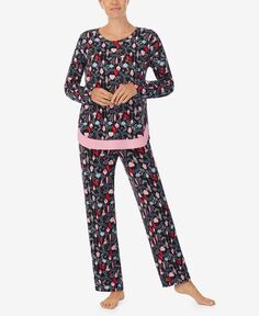 Женский пижамный комплект с круглым вырезом и длинными рукавами Ellen Tracy, мульти