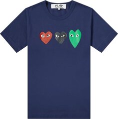 Футболка Comme des Garçons Short-Sleeve Play T-Shirt With Three Hearts &apos;Navy&apos;, синий