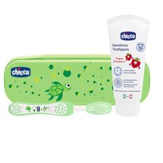 Chicco зубной набор для детей 12м+ зеленый: зубная паста, 1 шт зубная щетка, 1 шт + футляр, 1 шт