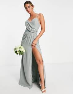 Оливковое платье макси с драпировкой и поясом на талии ASOS DESIGN Bridesmaid