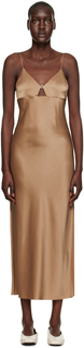 Коричневое платье-макси с комбинацией Filippa K