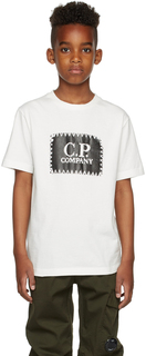 Детская белая футболка с контрастной этикеткой C.P. Company Kids