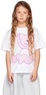 SSENSE Exclusive Kids Бело-розовая футболка с медведем CRLNBSMNS