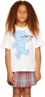 SSENSE Exclusive Kids Бело-голубая футболка с медведем CRLNBSMNS