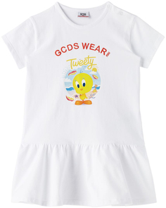 Хлопковое платье Baby White Looney Tunes Edition GCDS Kids
