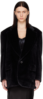 Черный пиджак из искусственного меха с заостренными лацканами Junya Watanabe