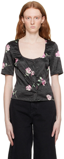 Черная блузка с цветочным принтом GANNI
