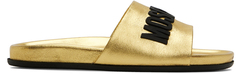 Золотые резиновые шлепанцы с логотипом Moschino