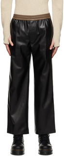 Черно-коричневые брюки из искусственной кожи с окантовкой System