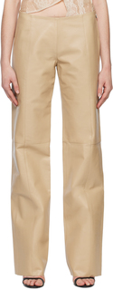 Серо-коричневые кожаные брюки прямого кроя VAILLANT
