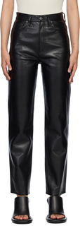 Черные кожаные брюки с завышенной талией в стиле 90-х AGOLDE