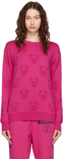 Розовый сплошной свитер с плюшевым мишкой Moschino
