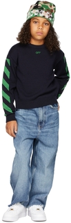 Детский свитер из натуральной шерсти с диагональным узором Off-White