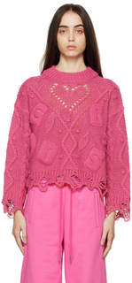 Розовый свободный свитер с вышивкой GCDS