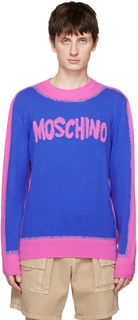 Синий свитер с краской Moschino