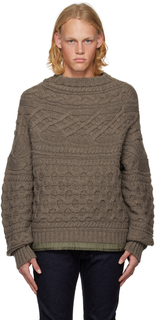 Коричневый свитер с круглым вырезом sacai