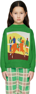 Детский зеленый свитер с изображением лошади и быка The Animals Observatory
