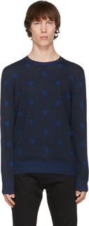 Темно-синий шерстяной свитер с черепом Alexander McQueen