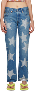 Синие джинсы Levi&apos;s Edition со звездами и стразами Collina Strada