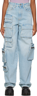 Синие отбеленные джинсы с множеством карманов Off-White
