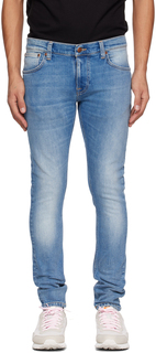 Синие узкие махровые джинсы Nudie Jeans