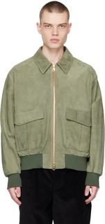 Зеленая кожаная куртка с карманом с клапаном Paul Smith