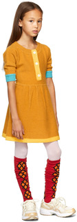 Детское маленькое платье с длинными рукавами из натуральной шерсти золотого цвета Ligne Noire