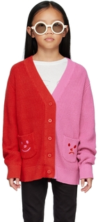 Детский красно-розовый кардиган в стиле колор-блок Stella McCartney