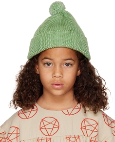 Детская зеленая шапка с подвязками Misha &amp; Puff