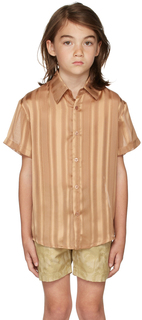 Детская коричневая полосатая рубашка с коротким рукавом BO(Y)SMANS
