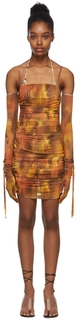 Эксклюзивное мини-платье SSENSE с оранжевыми перчатками и рюшами KIM SHUI
