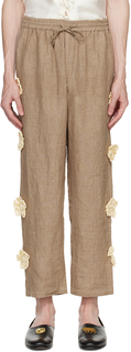 Коричневые брюки с цветочным принтом HARAGO