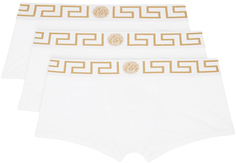 Набор из трех белых трусов-боксеров Greca с каймой Versace Underwear