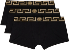 Набор из трех черных боксеров с каймой Greca Versace Underwear
