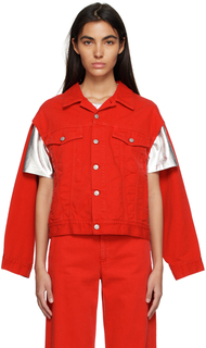 Красная джинсовая куртка с вырезом MM6 Maison Margiela
