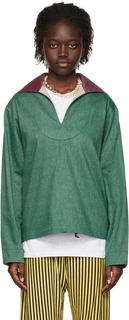 Зеленая джинсовая куртка с матовым воротником SC103