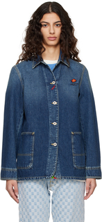 Синий - Джинсовая куртка с цветочным принтом Kenzo Paris Boke